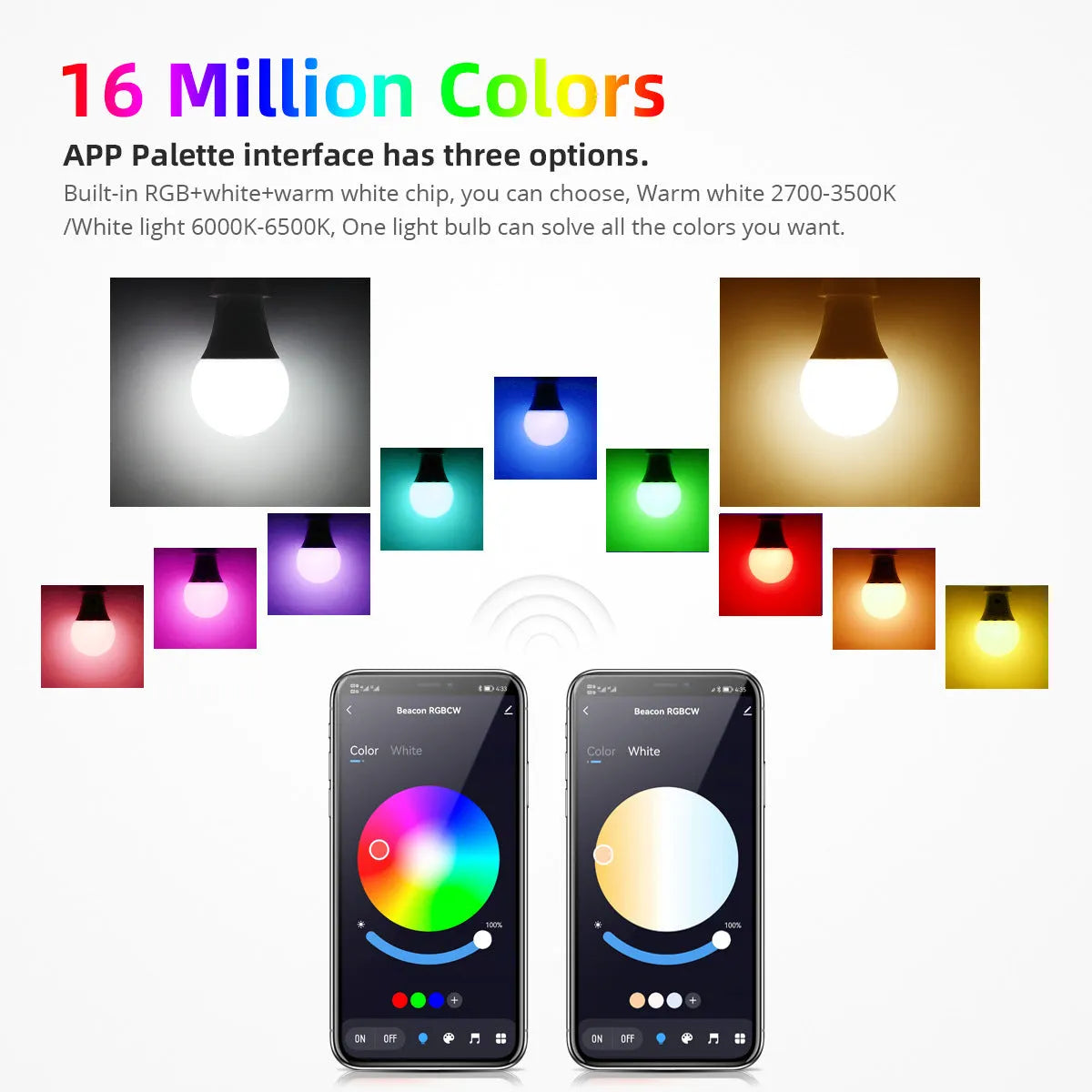 Graffiti WiFi Bluetooth smart bulb with RGB electrodeless dimming, 9W/15W, socket-powered, IP20 indoor use