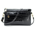 Women's fashion shoulder messenger bag in black, soft PU, horizontal square shape, 24cm width