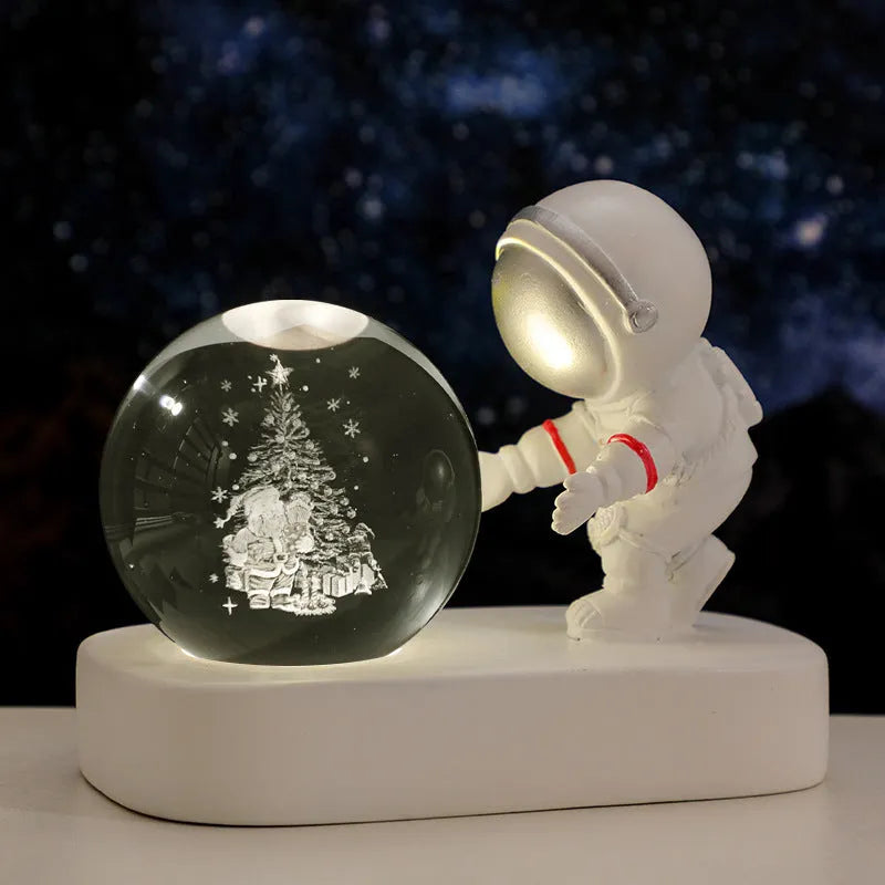 Glowing crystal ball night light with 3D astronaut pattern, USB powered, 6cm resin craft in natural light