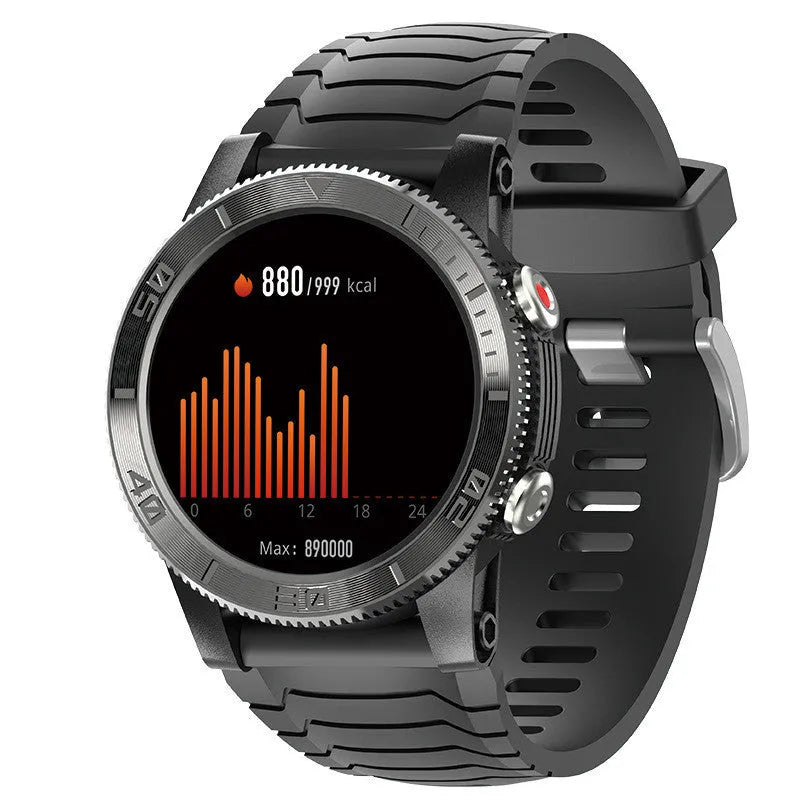 Black smart watch with 48mm dial GPS heart rate stress compass and 22mm band
