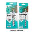 Artists' paint set with 12 colour tubes for acrylic, gouache, watercolour, oil, glass and textile painting.