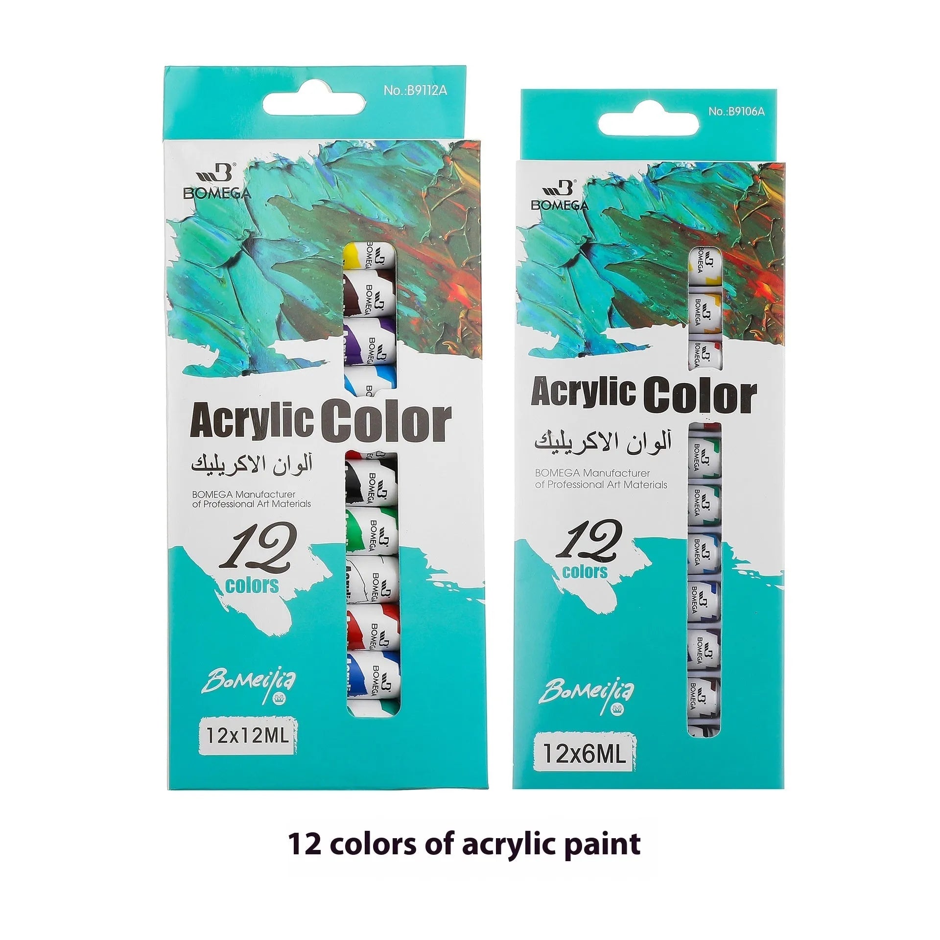 Artists' paint set with 12 colour tubes for acrylic, gouache, watercolour, oil, glass and textile painting.