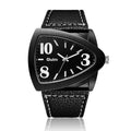 Men's casual triangle belt quartz watch showing 9mm thickness and colour options