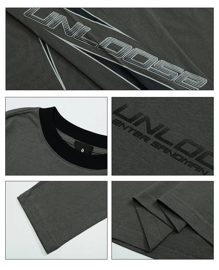 Loose fit drop shoulder cotton sweatshirt in dark grey blue colour with printed letters