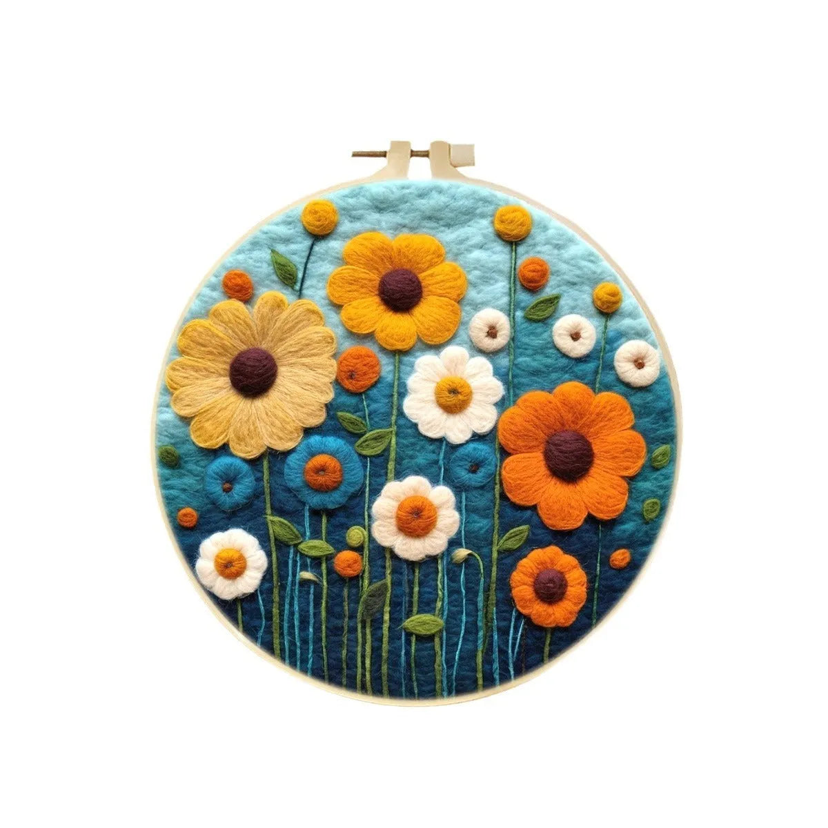 Round linen fabric embroidery kit 20x20cm with free frame flowers grass leaves three-dimensional blanket painting