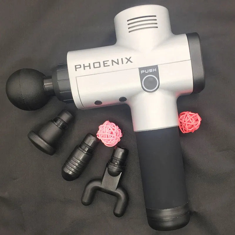 Fascia gun massage gun with 4 massage heads, ABS construction, 29x28x28 cm size, black colour
