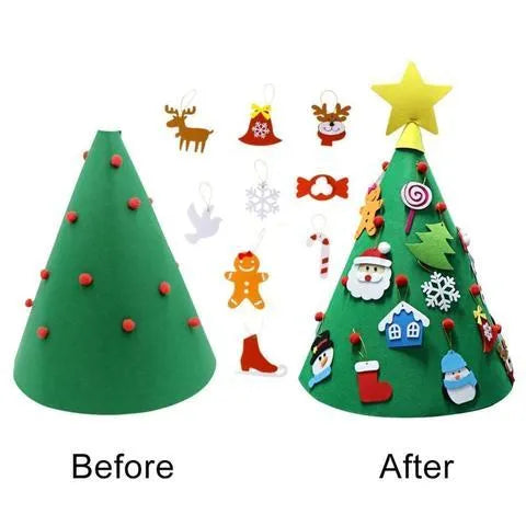 Three-dimensional felt Christmas tree pendant with felt balls on a cone base