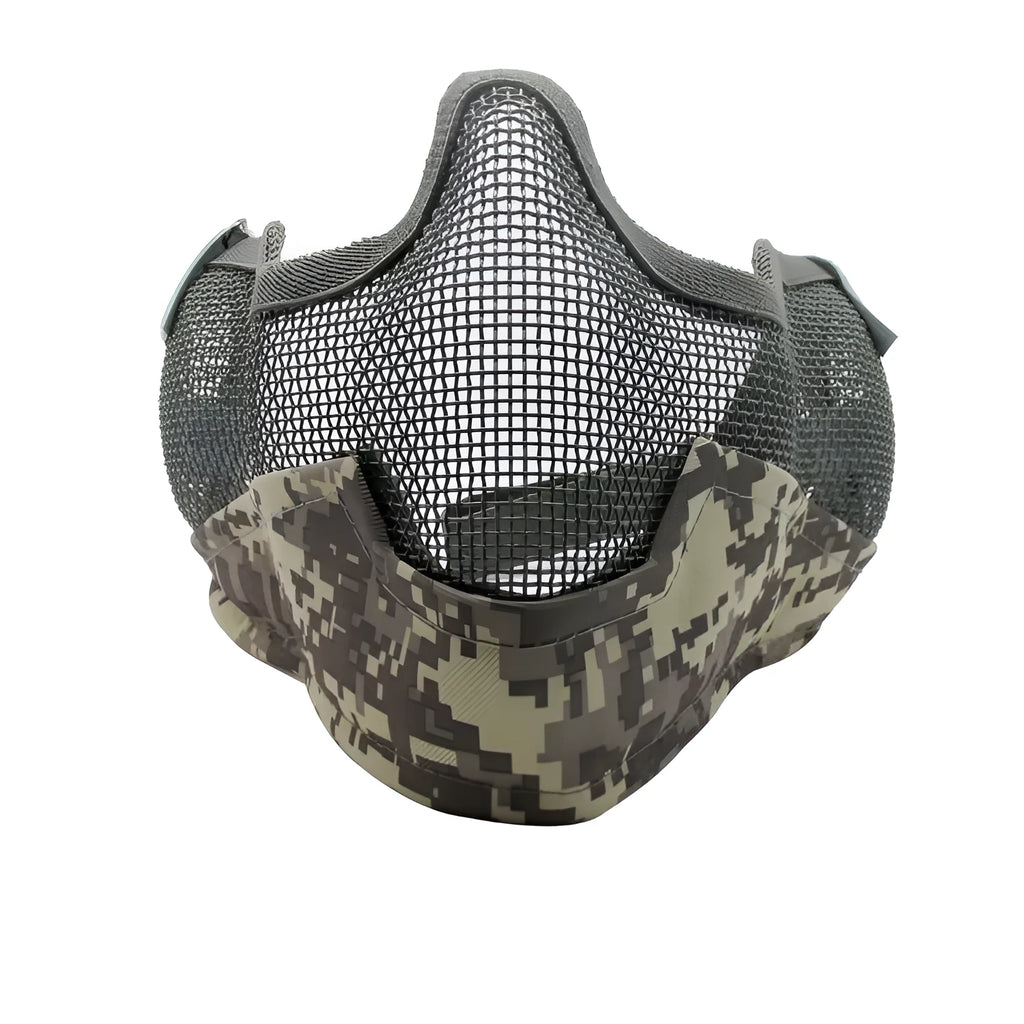 Carbon steel anti-collision outdoor protective face mask in black with head-mounted straps