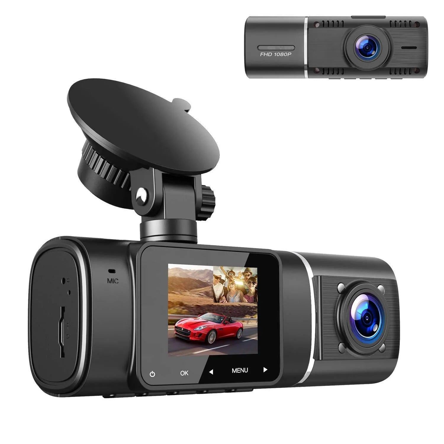 Standard black car dash camera for dual recording with a 1.5-inch screen