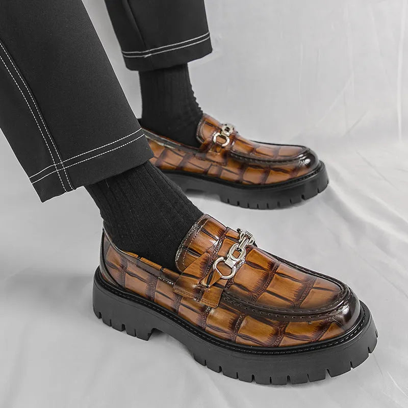 Men's crocodile pattern loafers flat heel in black, brown, and yellow, sizes 38 to 46, British style autumn shoes