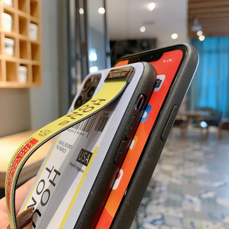 TPU PC hybrid iPhone back cover with attached wristband, painted red finish on iPhone 11