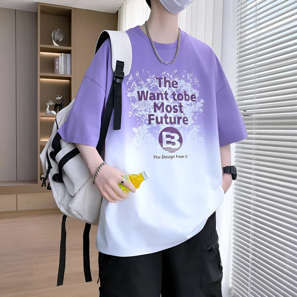 Boys youth popularity printed T-shirt with drop-shoulder sleeves in cotton-polyester blend, available in dark blue