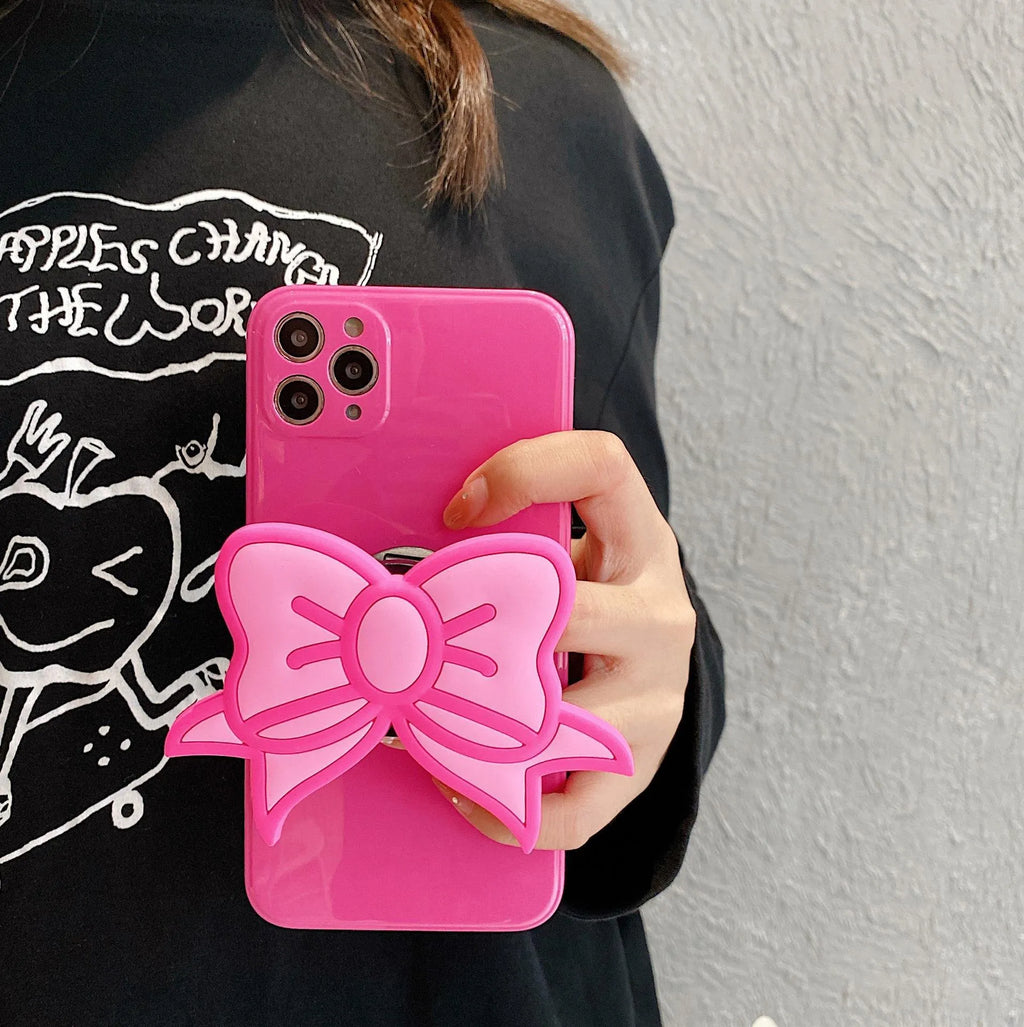 Rose Red TPU phone case with pink bow and kickstand for Apple iPhone