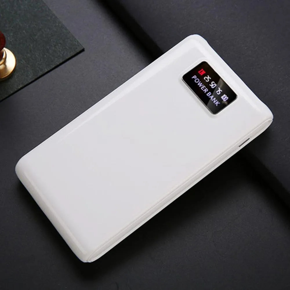 18650 6-cell DIY mobile charging bank case in black with Type-C and Micro USB ports, 22mm x 76mm x 150mm