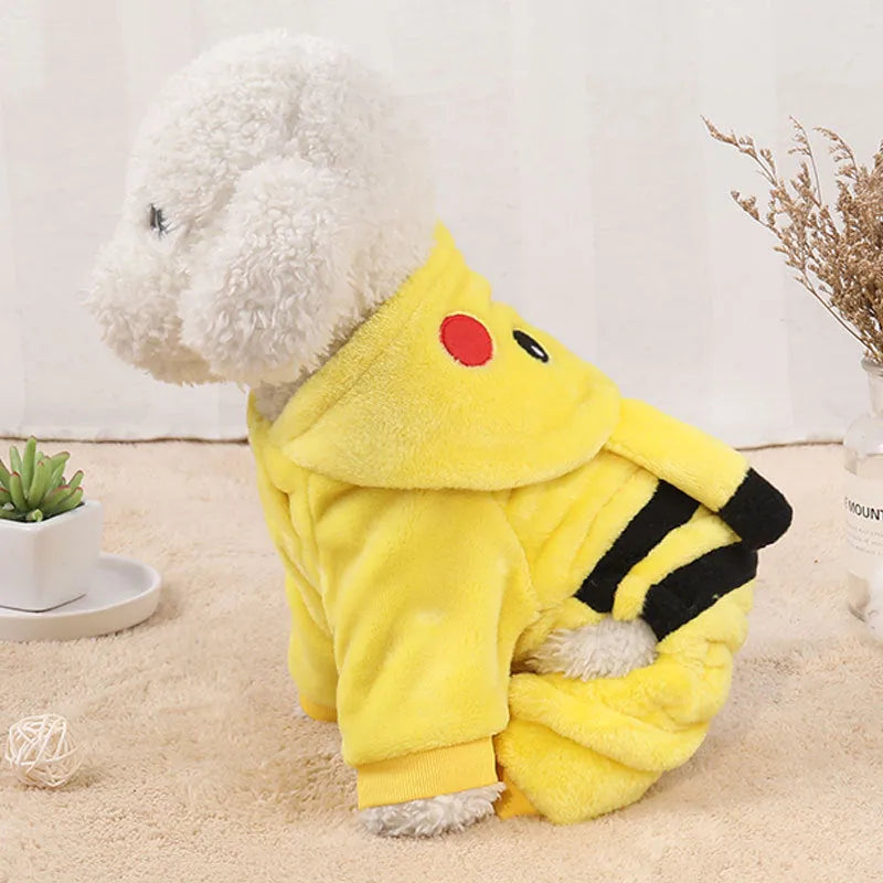 Cute cat wearing a warm fleece hoodie coat in cartoon cosplay style for autumn winter
