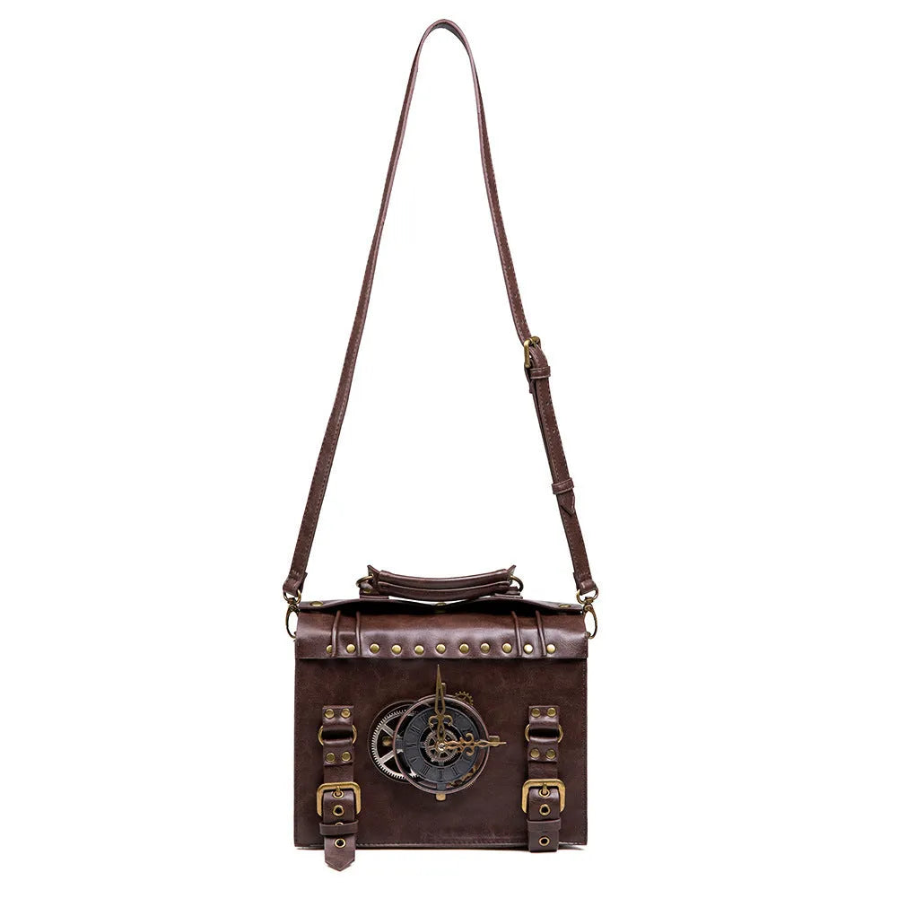 Bronze steampunk industrial retro style PU leather shoulder bag with pillow bag shape