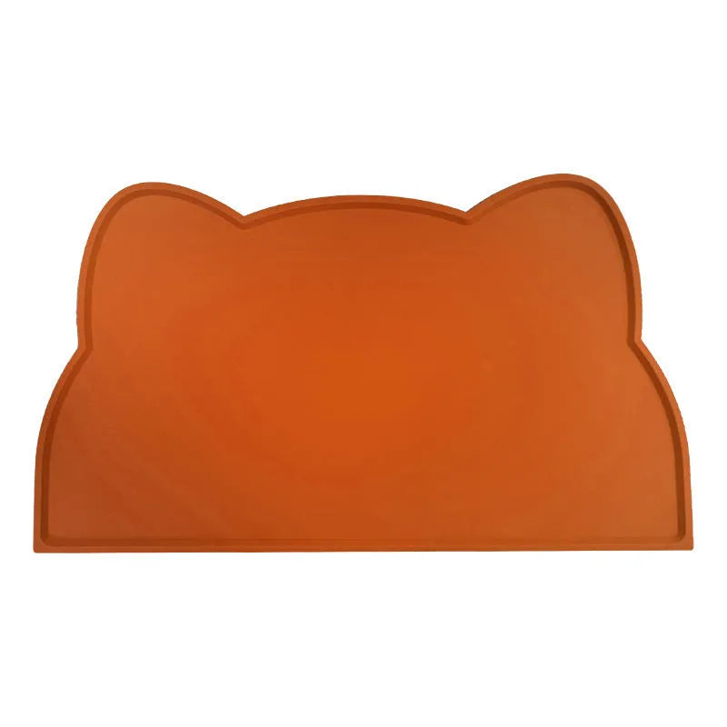 Waterproof silicone pet feeding mat in blue for dog or cat, 44x24cm, with a cat head shape