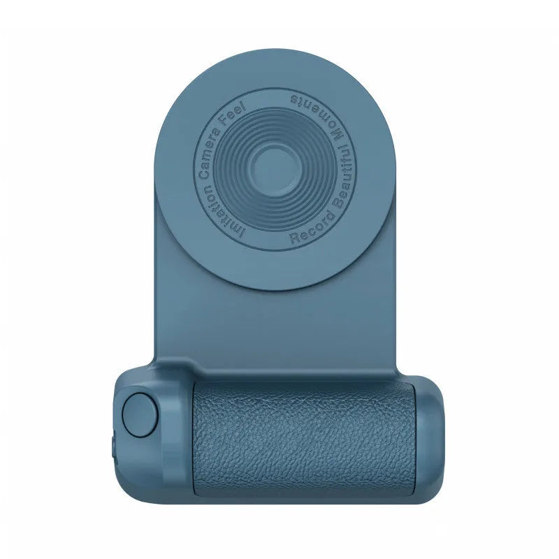 3-in-1 magnetic phone holder camera bracket with PU leather handle and rotatable stand, in black, on a table