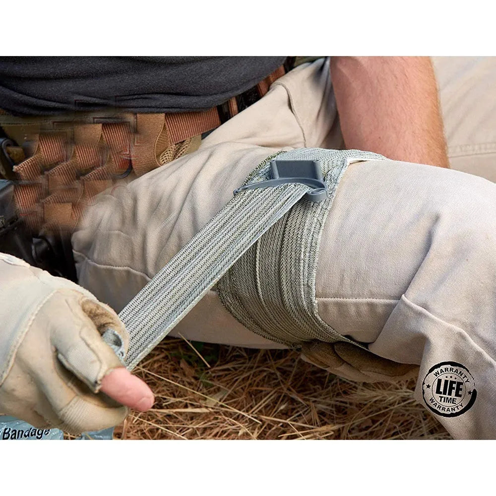 Outdoor training hemostatic bandage showing tactical gauze tape in 4 inch and 6 inch sizing options