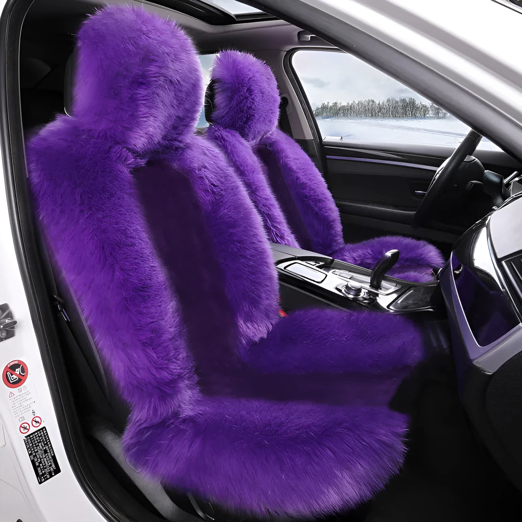 Purple plush fleece car seat cushion with thickening spec for two seats, high low hair finish