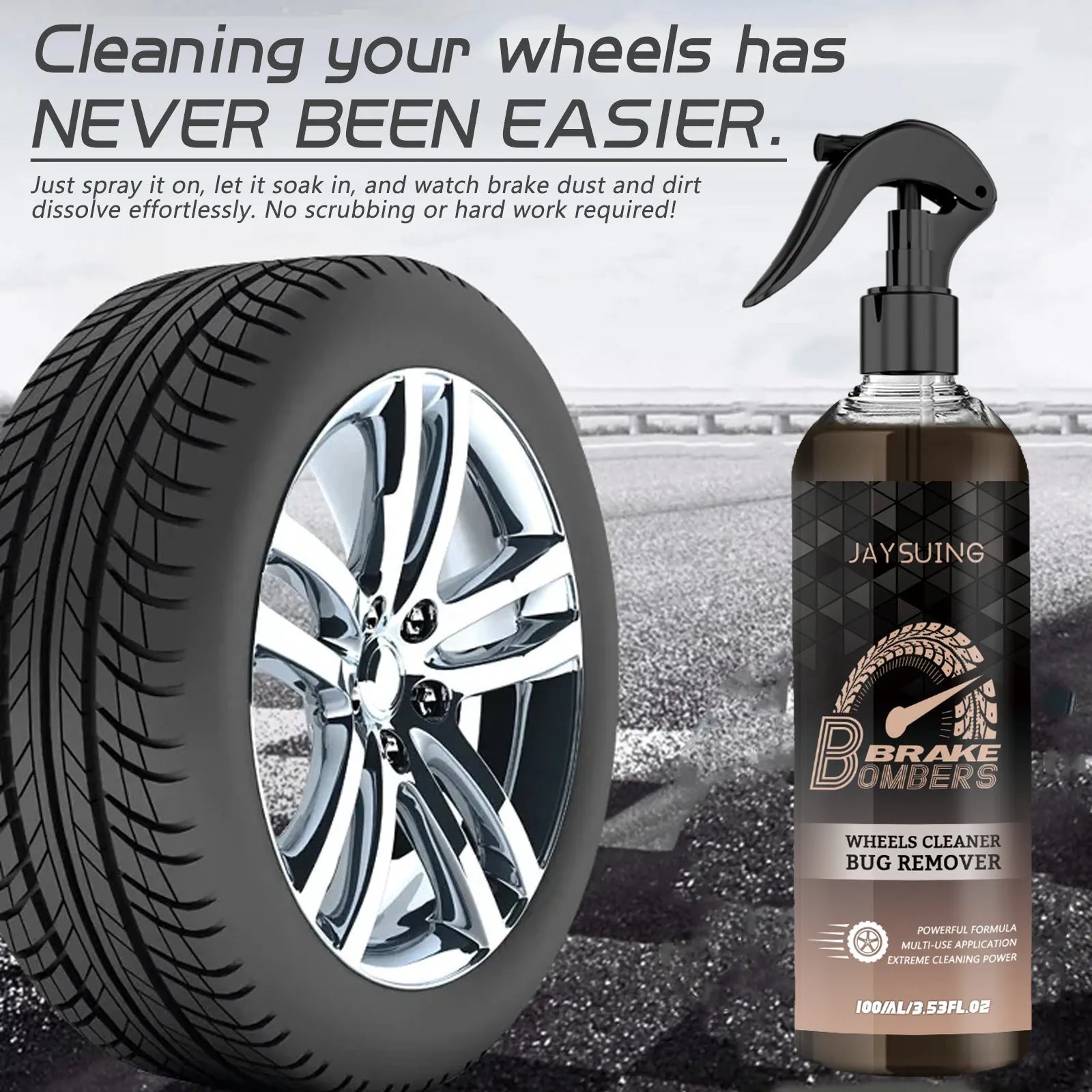 Car brake disc cleanser kit with 100ml detergent, sponge, and cloth for rust removal and polishing