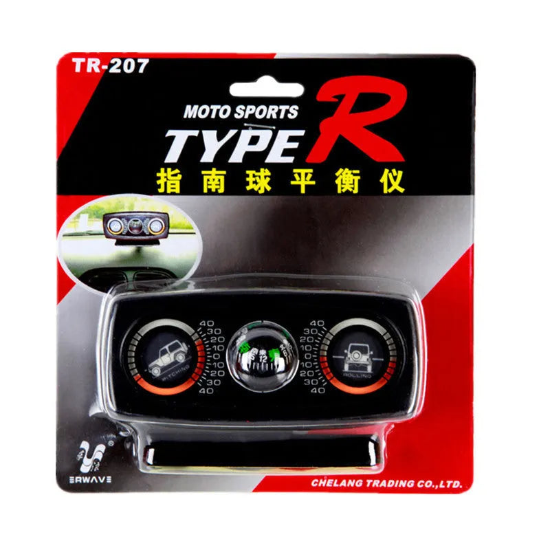 Black car guide ball balancer level meter with self-adhesive base showing slope measurement