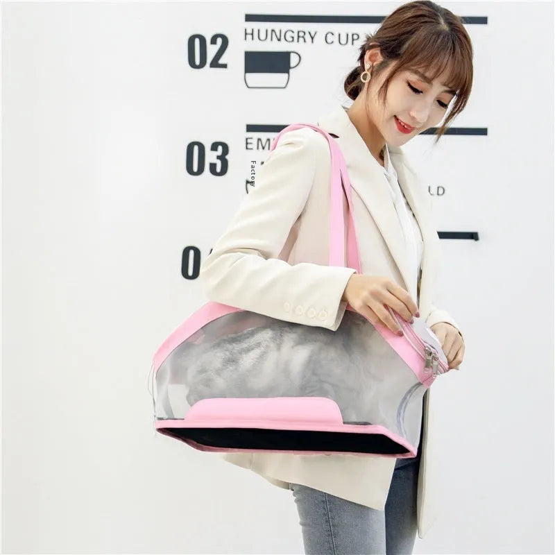 MOORPET leather cat carry bag in beige colour with 25L capacity for outdoor pet transport