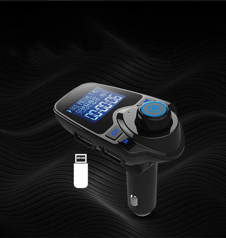 Black car Bluetooth FM transmitter and hands-free device with USB port and TF card slot