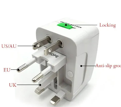 Universal travel plug converter measuring 73x50x39mm for international mobile phone charging