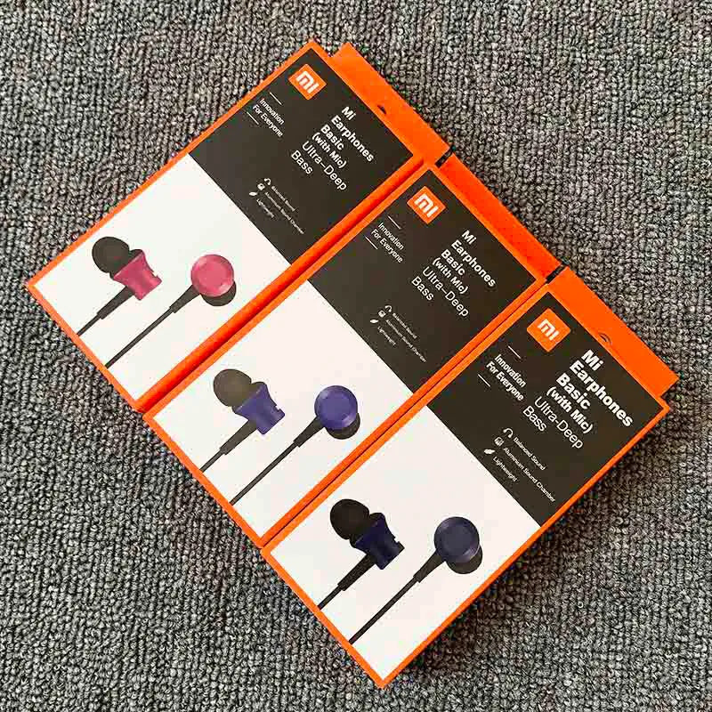 Piston style in-ear wired headphones with 3.5mm jack in black, blue and red colour options.