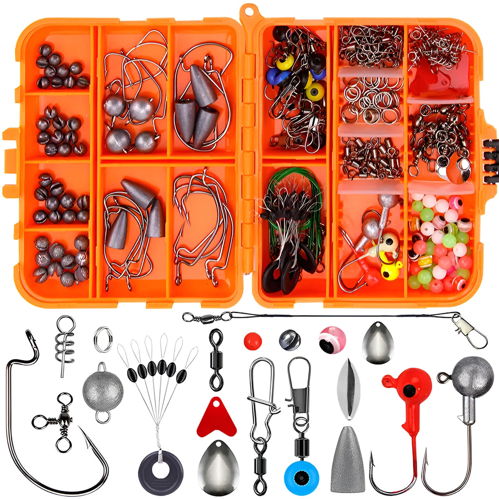 Weihe 257-piece fishing lure accessories set in protective ABS box for Texas, sea and rock fishing