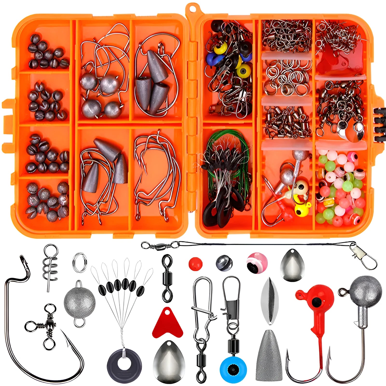 Weihe 257-piece fishing lure accessories set in protective ABS box for Texas, sea and rock fishing