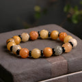 Hetian natural jinsi jade pumpkin beads bracelet with lotus beads, geometric shape, ethnic style for women