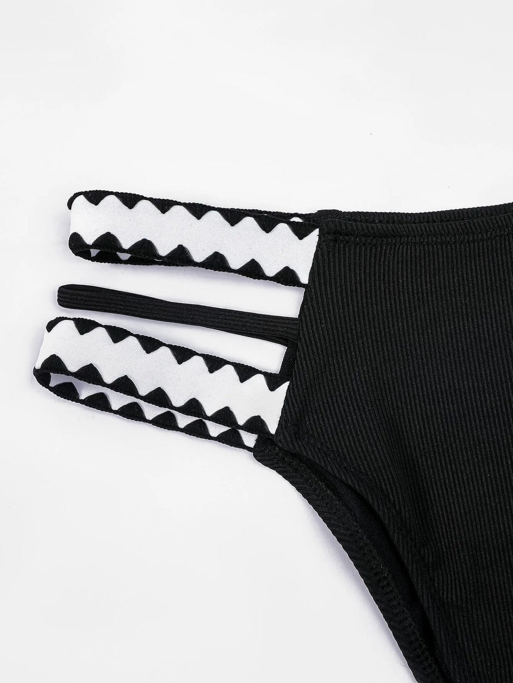 Women's black polyester hollowed-out split swimsuit for swimming and wading
