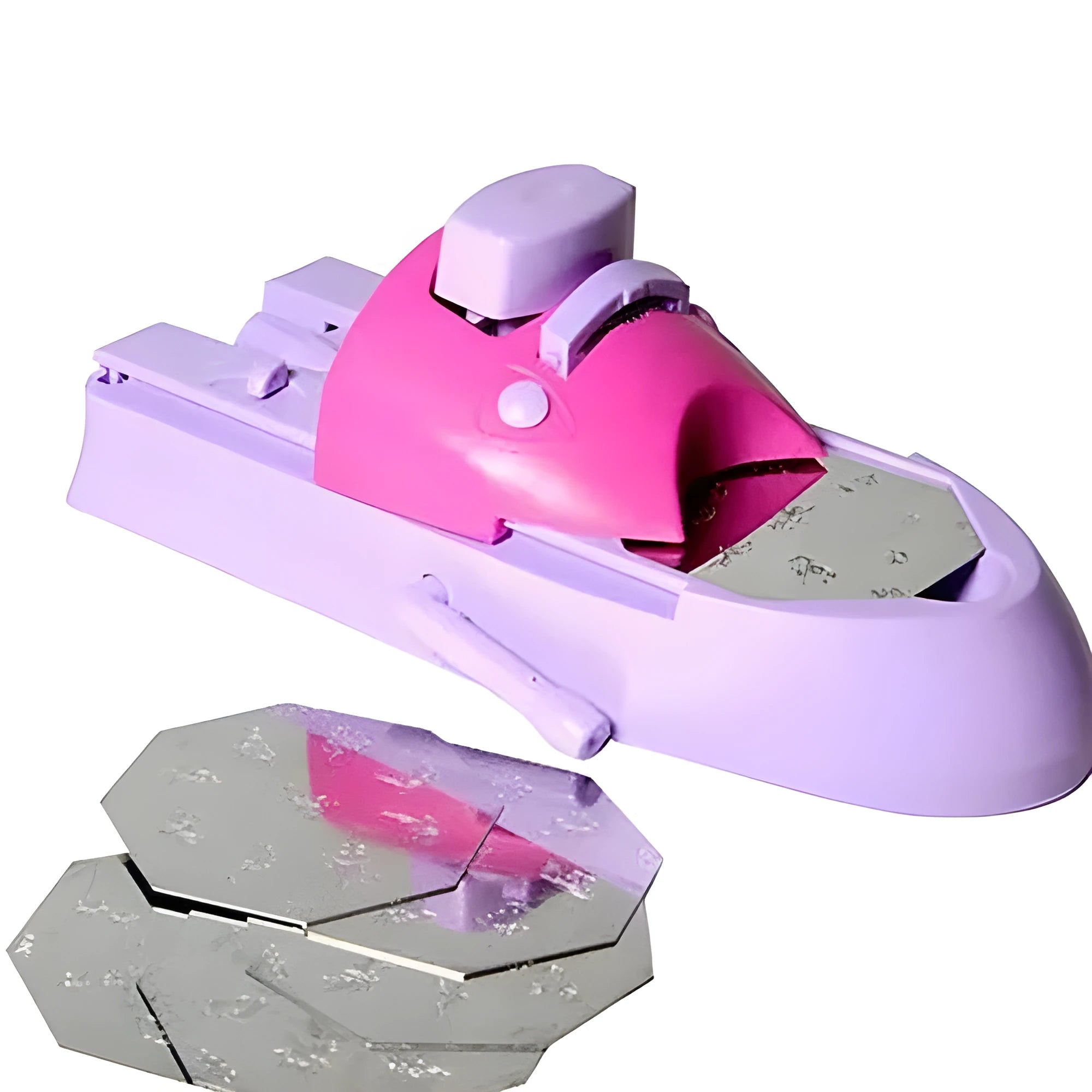 Manual nail art stamping printing machine with sucker base and six stainless steel pattern plates on a desk