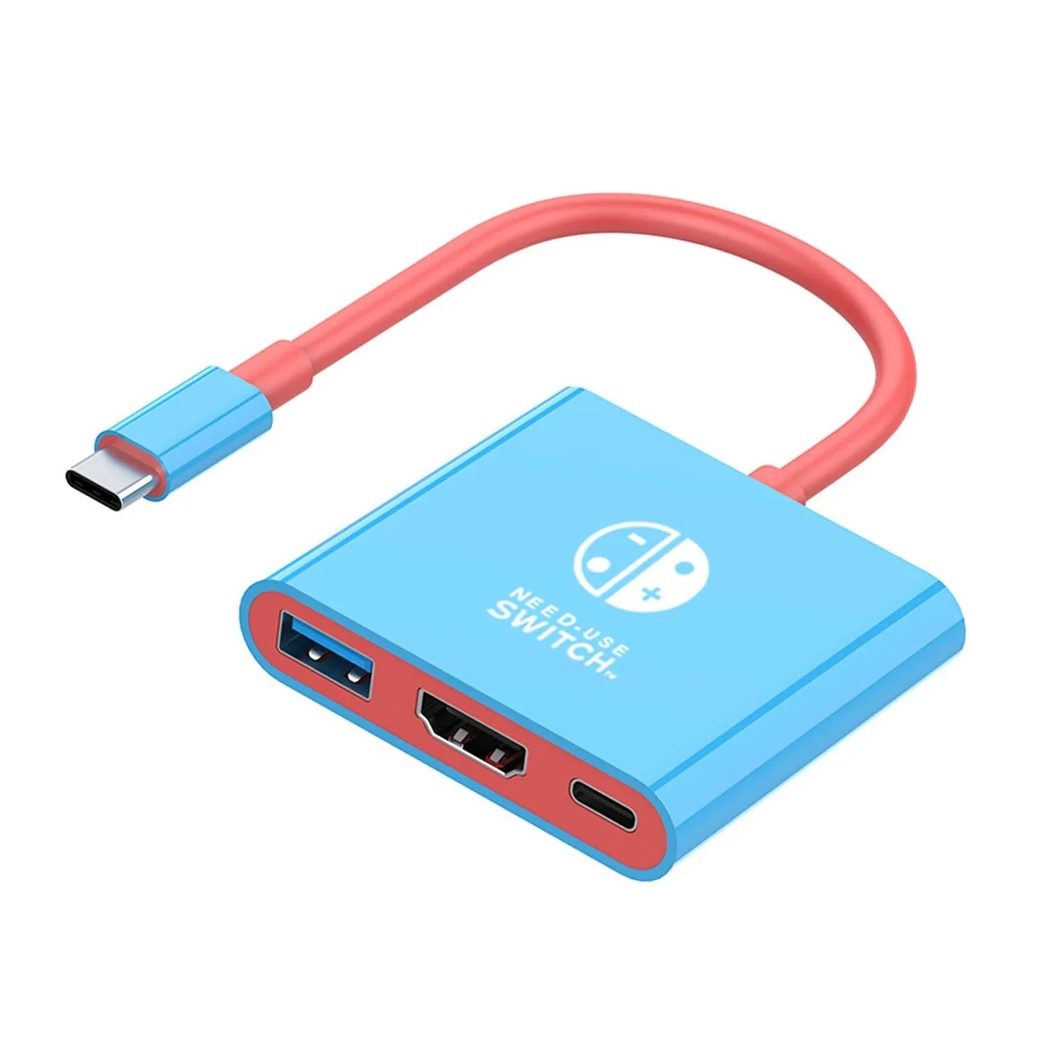 Three-in-one USB Type-C docking station converter with 15cm cable in black and red