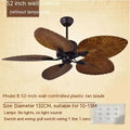 52-inch retro ceiling fan light with wooden blades and five copper lampshades