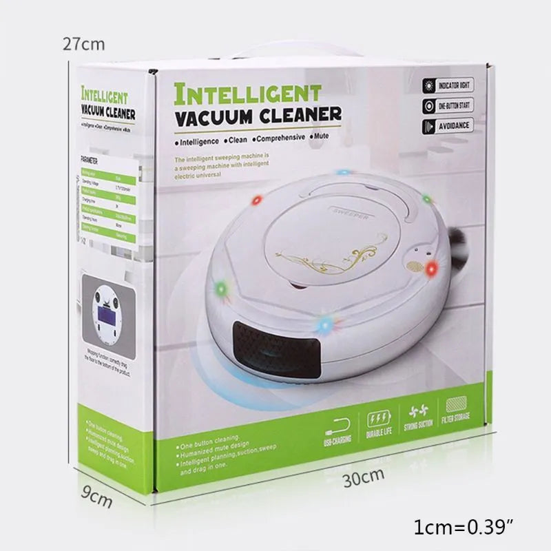Lazy Smart floor sweeping robot vacuum cleaner in black, blue, or white colour on hard flooring.