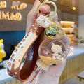 Oil-infused pearl milk tea bear acrylic keychain pendant in drink bottle style with visible liquid and floating pearls