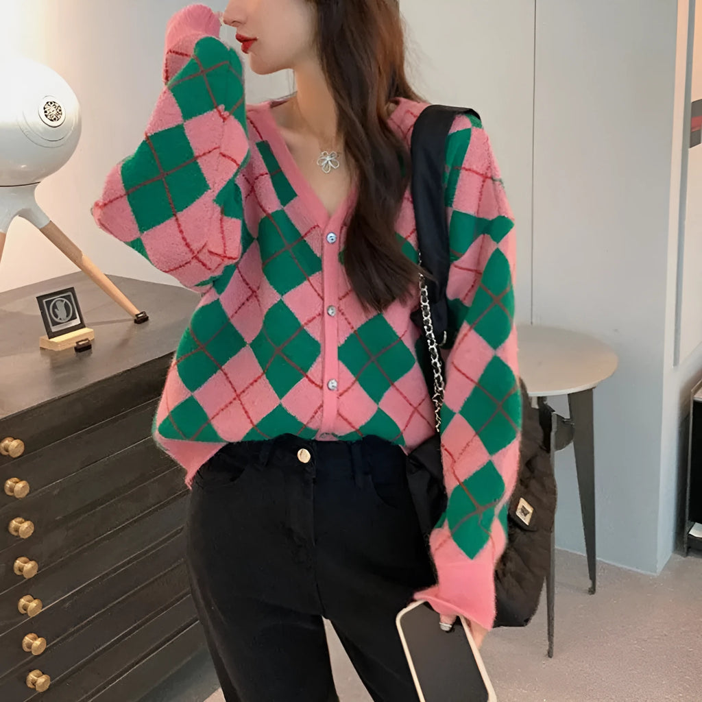 Casual acrylic knit cardigan coat in macaron colours with regular sleeves