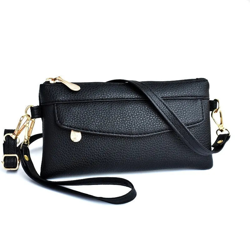 Simple soft PU crossbody shoulder bag in a horizontal square shape with sandwich zipper internal structure