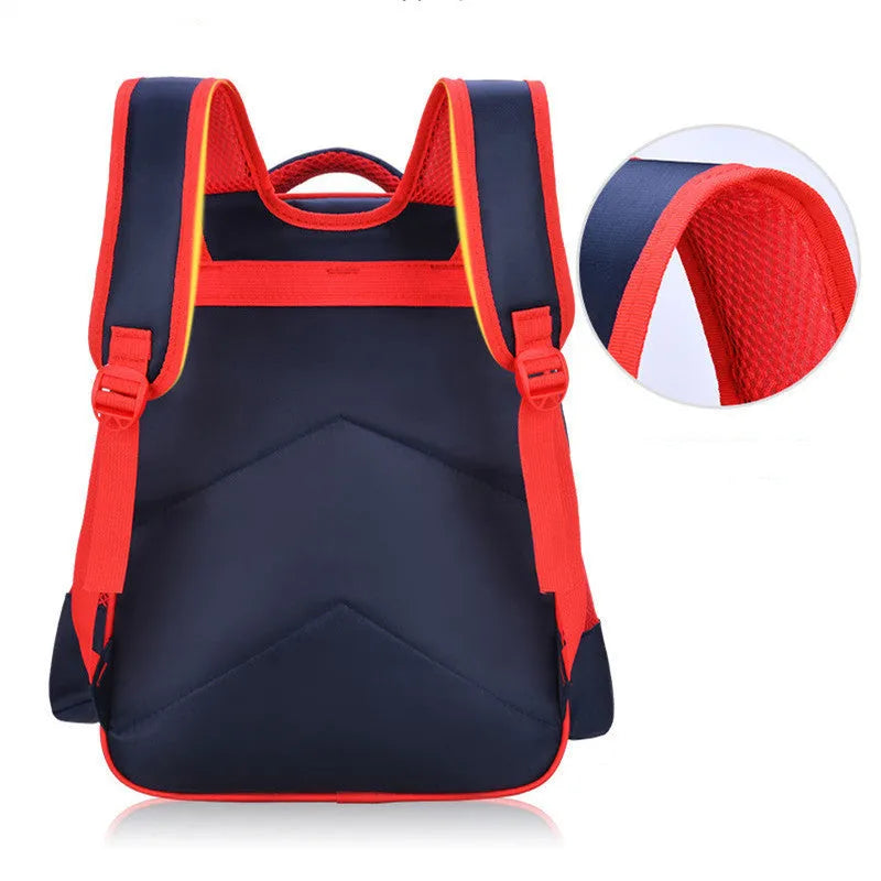 Small blue cartoon print school backpack for kids with included pencil case