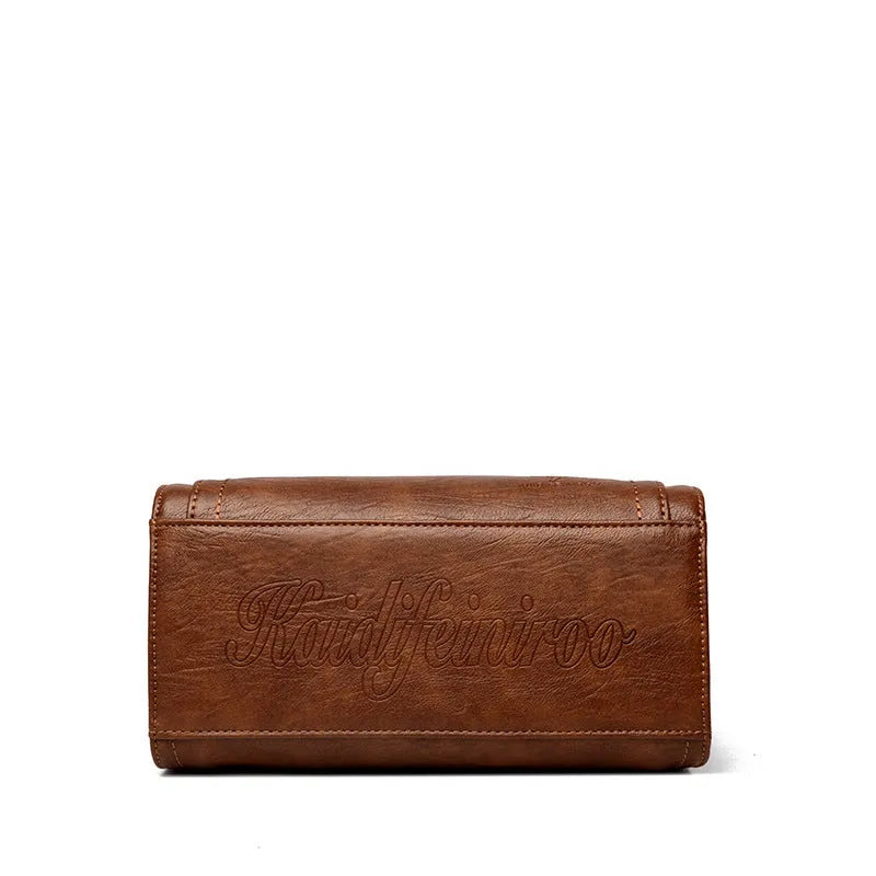 Women's soft PU crossbody bag in retro style with sandwich pocket, horizontal square shape