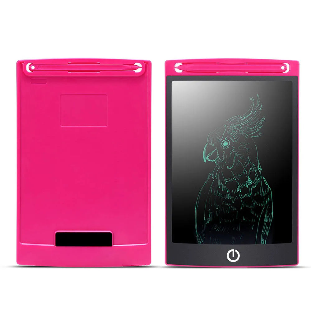 LCD writing tablet with pressure-sensitive blue-green screen and black ABS frame on desk
