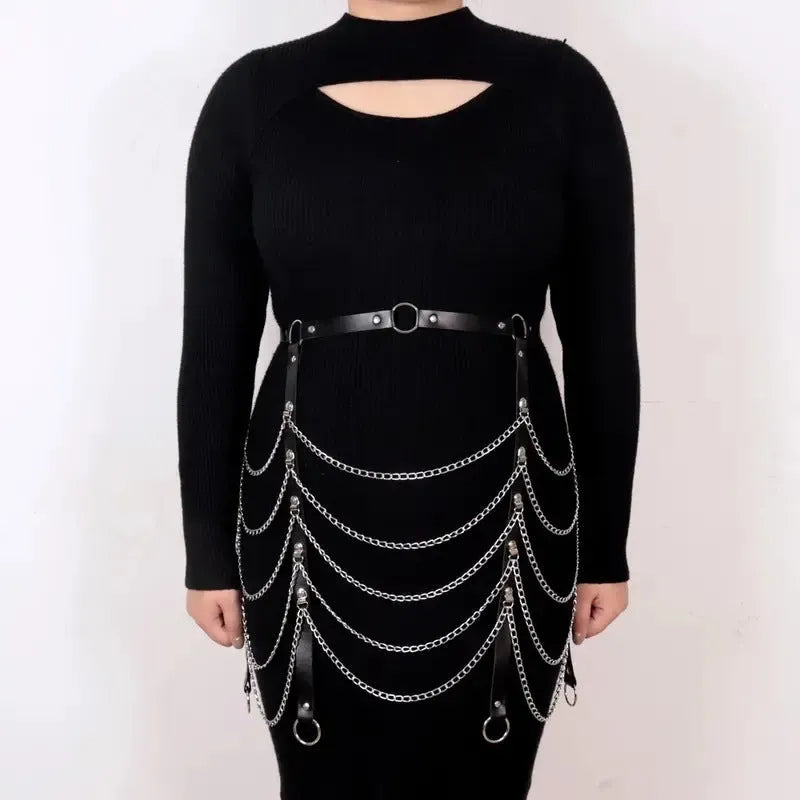 Black PU leather waist chain for women, bandage binding clothing ornament, waist accessory