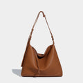 Large capacity underarm shoulder messenger bag in caramel PU leather, 36cm length, with soft texture