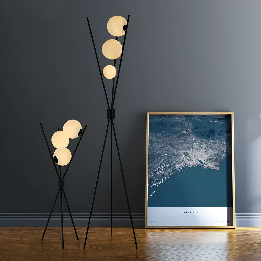 Scandinavian minimalist LED table lamp with iron body and acrylic shade, three tone light, on a wooden table