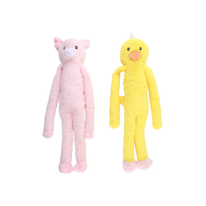Pink and yellow plush sounding dog toys for large dogs like Golden Retrievers with rattle and crinkle paper