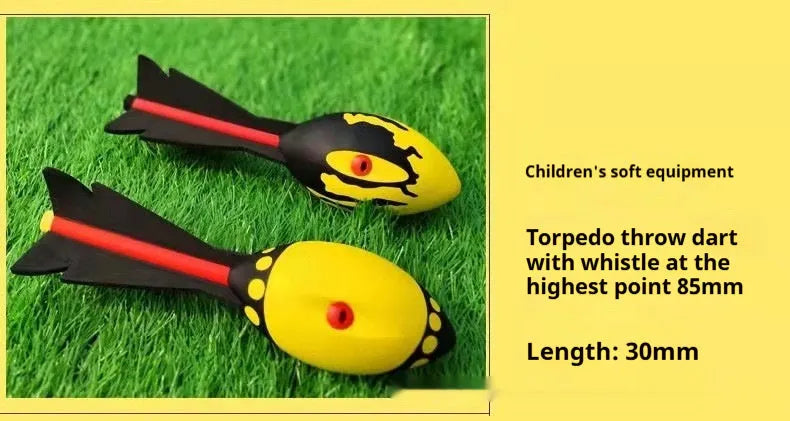 Torpedo throwing children's rocket javelin ball in red, yellow, and colourful mix with net pocket packaging