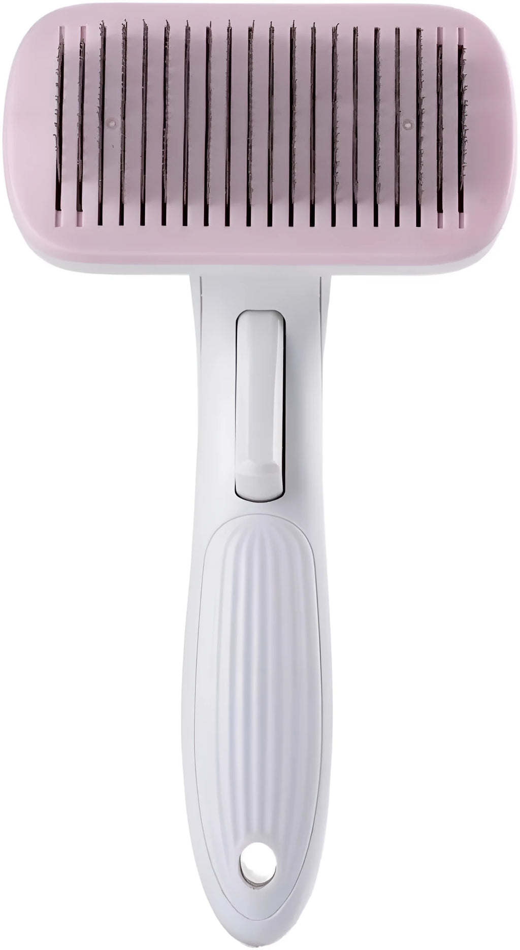 Automatic pet hair removal comb for dogs and cats in blue colour showing one-click button